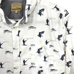 Free Nature Bass Print Button Down Shirt Men size Large Long Sleeve Fly Fishing
